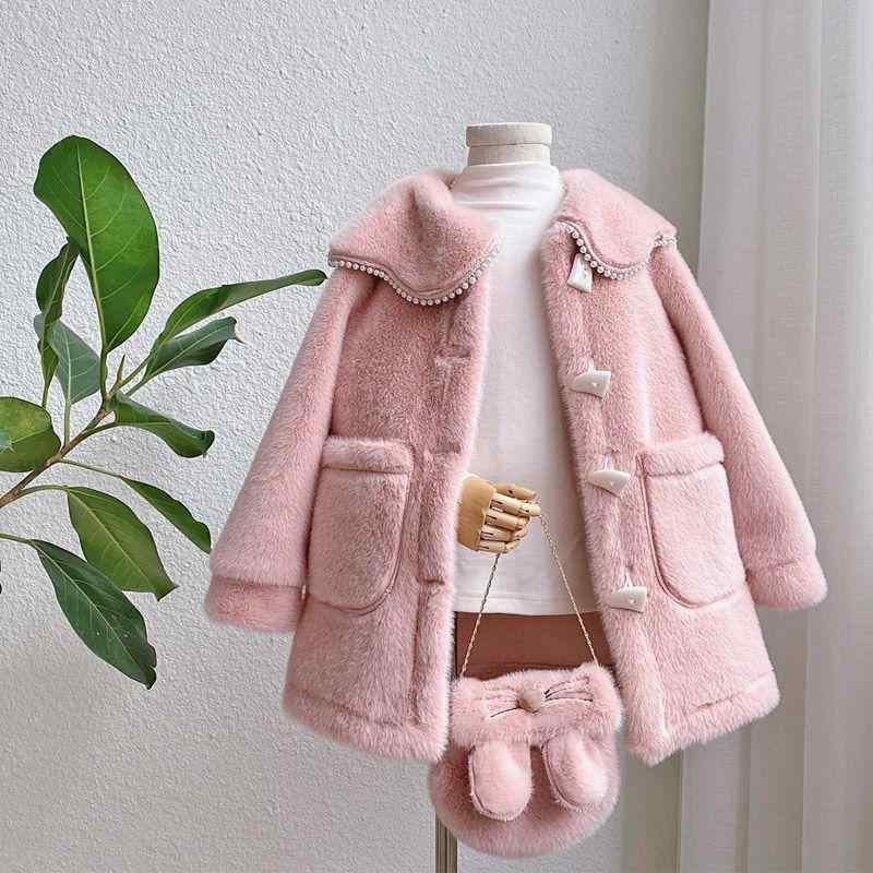 子供服 毛皮コート ガールズ プリンセススタイル フェイクファー アウター 上着 ミドル丈 パール ミンク風 秋冬 ピンク系 レッド系 アイボリー 110cm 120cm 130cm 140cm 150cm 160cm