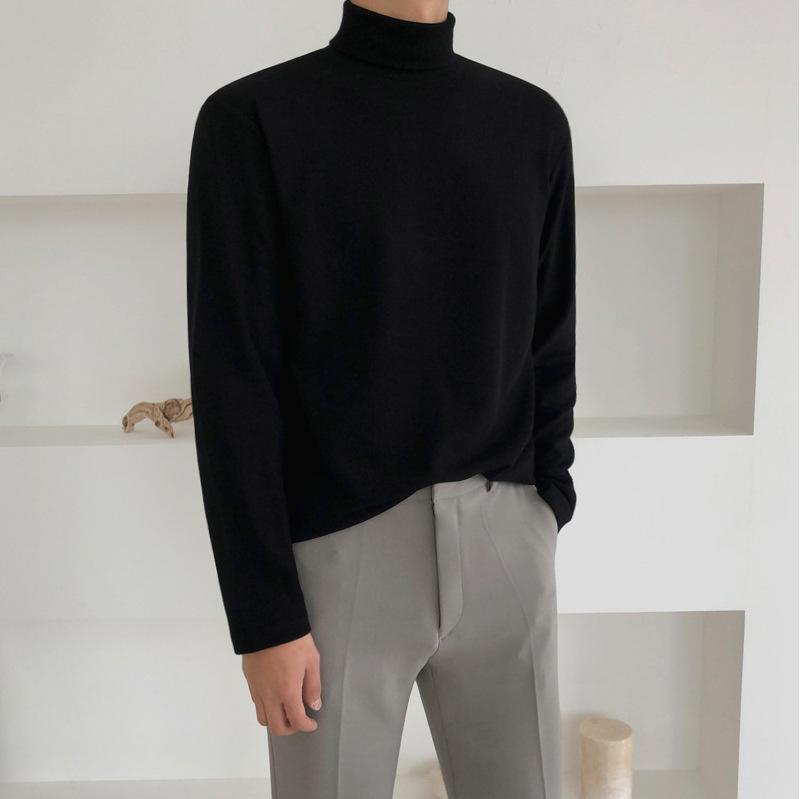 Tシャツ メンズ 男性用 カットソー 厚手 ハイネック 長袖 無地 ルーズフィット 綿100% 秋冬 カジュアル 普段使い インナー トップス