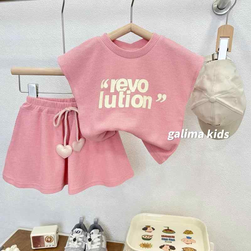 子供用セットアップ ワッフル生地 ノースリーブ ハイウエスト ワイドレッグ ショートパンツ 上下セット 夏 普段着 かわいい ガールズ 女の子 4,156円