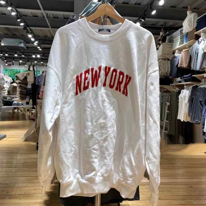 スウェット レディース ゆったり トップス 秋冬 NewYorkロゴ 刺繍 ラウンドネック 裏起毛 トレーナー カットソー 綿混紡 普段使い 部屋着