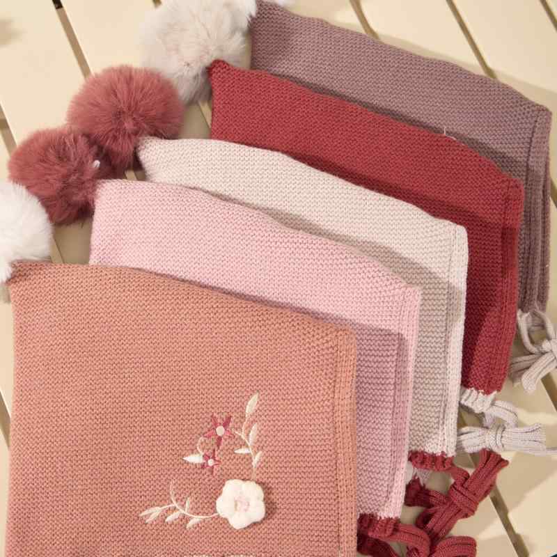 ニット帽 キッズ 子供用 秋冬 防寒 暖かい 毛糸 ケーブル編み 花柄 6～12ヶ月 ピンク系