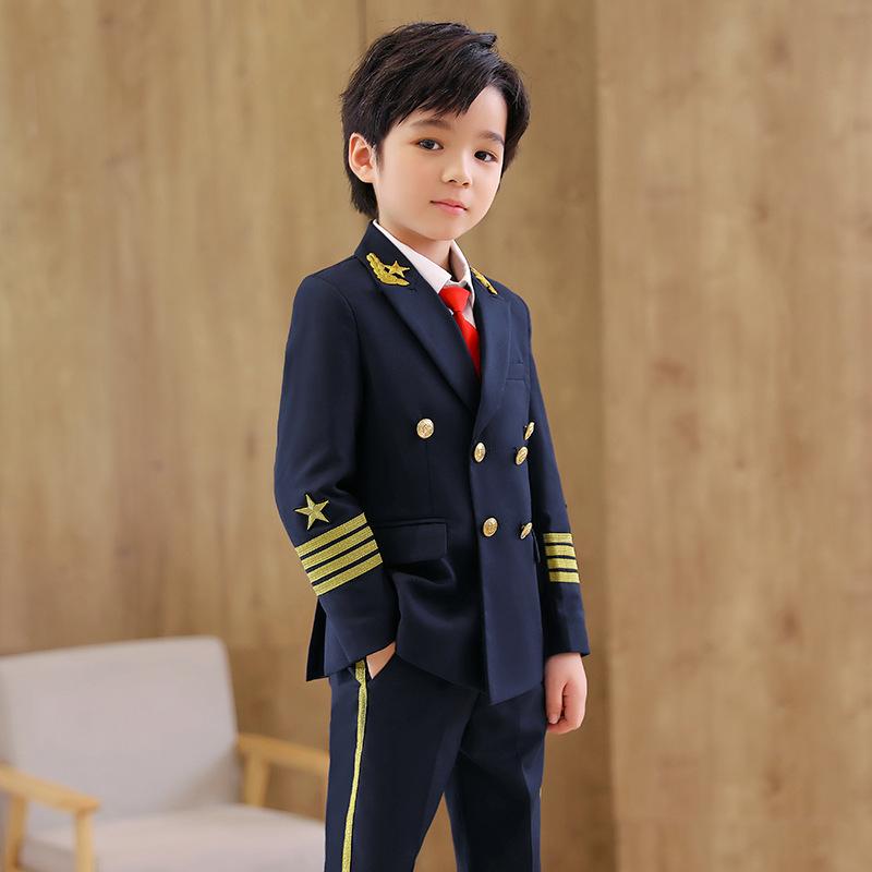 子供用フォーマルスーツ 男の子 2点セット (ジャケット、パンツ) 子供服 秋冬物 イングリッシュスタイル 航空 パイロット コスプレ 発表会 演奏会 舞台衣装 90 100 110 120 130 140 150 160 170cm