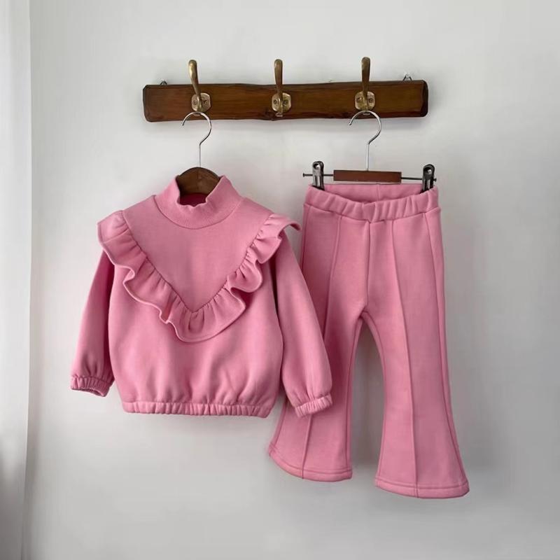 子供用セットアップ 長袖トップス パンツ 2点セット ベビー 幼児 女の子 秋 冬 綿 柔らかい フリルネック カットソー 長ズボン ピンク系 グレー 4,632円