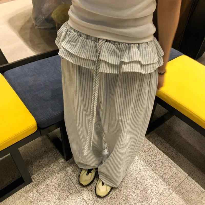 レディース スカート ワイドパンツ 長ズボン ロングパンツ ゆったりパンツ 荷葉辺 フレア プリーツ 縦ストライプ 縞柄 ストライプ柄 高腰 ハイウエスト ポリエステル ポリエステル繊維 再生繊維 ストレッチなし シンプル ミニマム ストリート ストリー