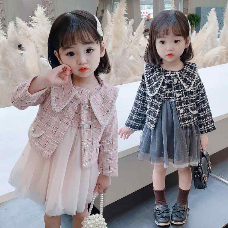 子供用セットアップ 女の子用 スーツ チュールスカート ベスト付き 格子柄 春秋 かわいい おしゃれ ブラック ピンク系 90cm 100cm 110cm 120cm 130cm 140cm