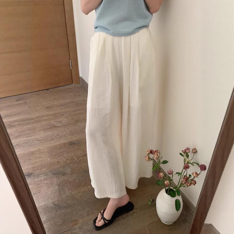 パンツ レディース ワイドパンツ スカートパンツ ポリエステル 夏 涼感 快適 高見え 美脚効果 ゆったり ハイウエスト ミモレ丈 無地 きれいめ オフィスカジュアル 通勤 韓国ファッション
