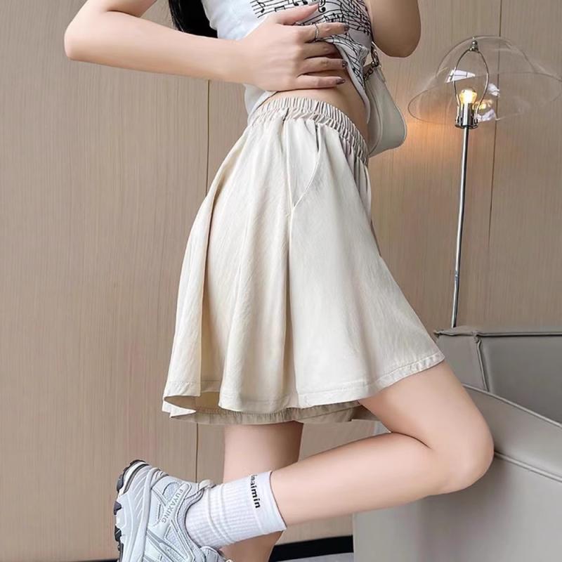 ハーフパンツ レディース 高腰 Aライン ゆったり ポリエステル イージーパンツ 接触冷感 無地 ワイドレッグパンツ 春夏 普段使い リラックス