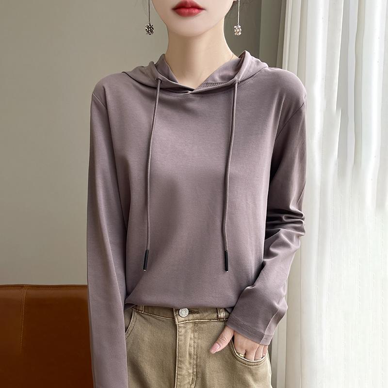パーカー レディース 長袖 ニット シルクコットン フード付き Tシャツ トップス 薄手 無地 草グリーン 茶グリーン ホワイト ダスティピンク ブラック オレンジ グレー ブルー パープル M L XL 2XL 3XL