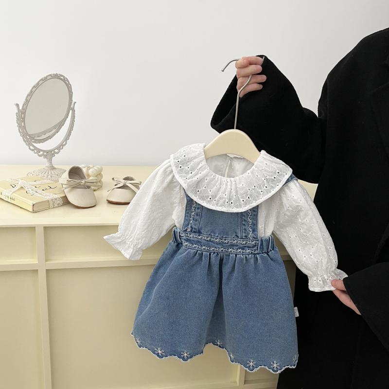 ワンピース キッズ 女の子 デニム 春秋 長袖 2点セット チュニック&ブラウス セットアップ 幼児 ベビー 子供服 かわいい おしゃれ ガールズ 女児 トップス ボトムス