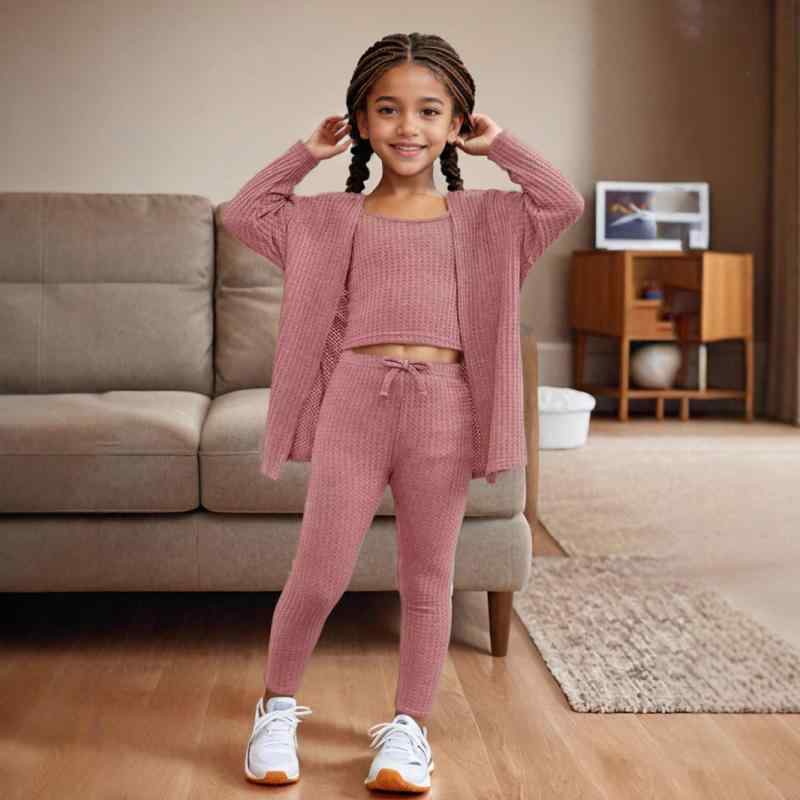 子供服 3点セット（ベスト、パンツ、長袖アウター）女児 秋物 カジュアル ポリエステル プリント 100 110 120 130 140 普段着