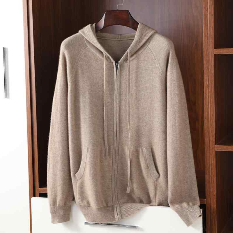 編み物 メンズ パーカー カシミール100% 長袖 ティーシャツ 歳月 トップス 心地よい 黒 薄墨色 青味 駱駝