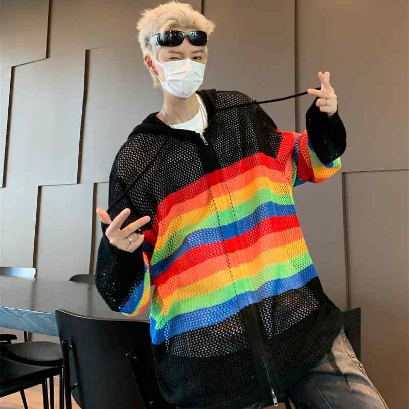 カーディガン メンズ 配色 ケーブル編み ニット フード付き 春秋 薄手 長袖 カジュアル トップス 白 黒 日焼け防止 4,653円
