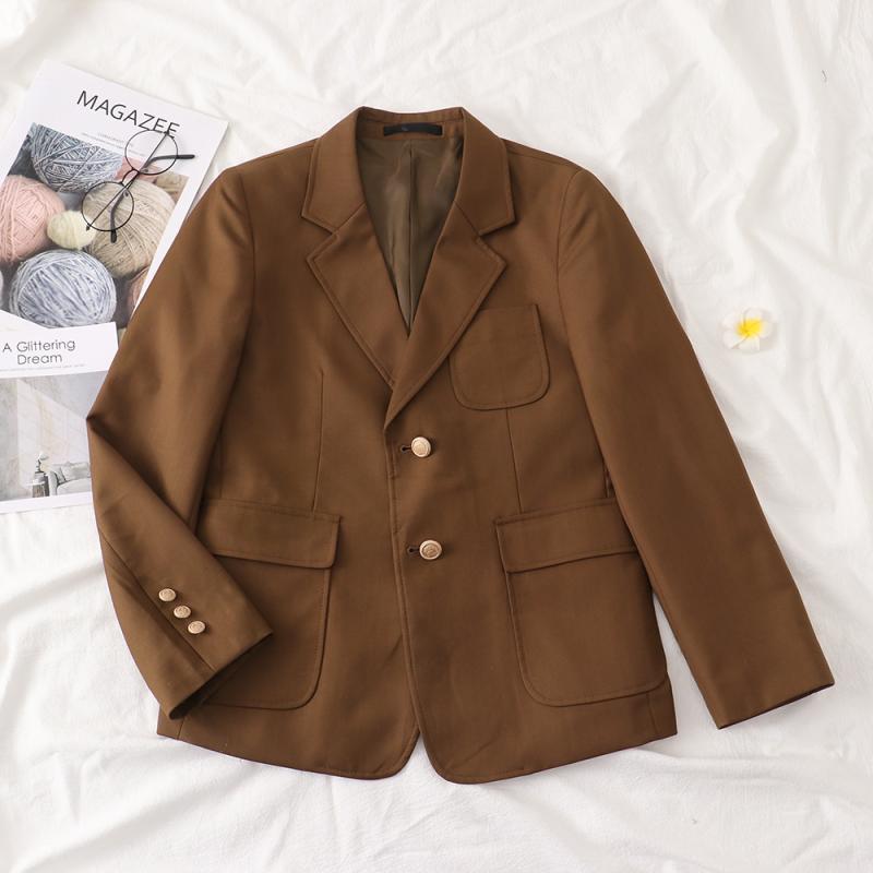 ジャケット レディース 秋冬 日本製 JK制服 学院風 深ブラウン ポリエステル 無地 ブレザー S M L XL
