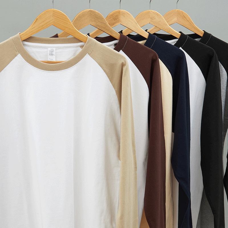 Tシャツ メンズ 水洗い コットン 長袖Tシャツ 配色 切り替え ラウンドネック カットソー レトロ ゆったり トップス 白 黒 普段使い