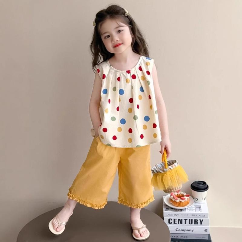 キッズ セットアップ 夏服 女の子 2点セット バタフライ 蝶結び ノースリーブ トップス パンツ 薄手 かわいい ガールズ 子供服 上下セット