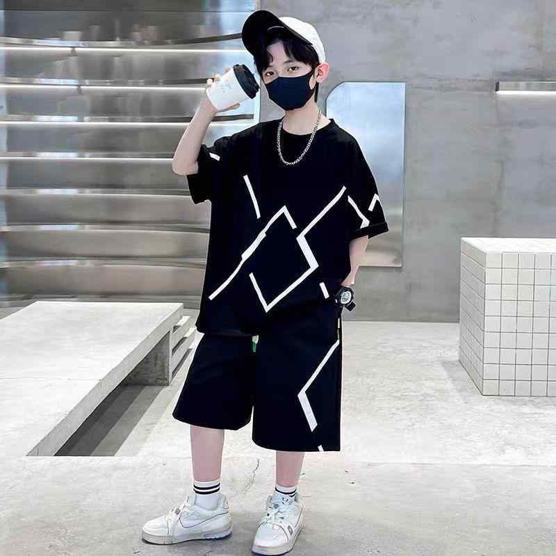 子供用セットアップ スポーツウェア 男の子 夏 薄手 ハーフパンツ 2点セット 120cm 130cm 140cm 150cm 160cm 170cm ブラック グレー