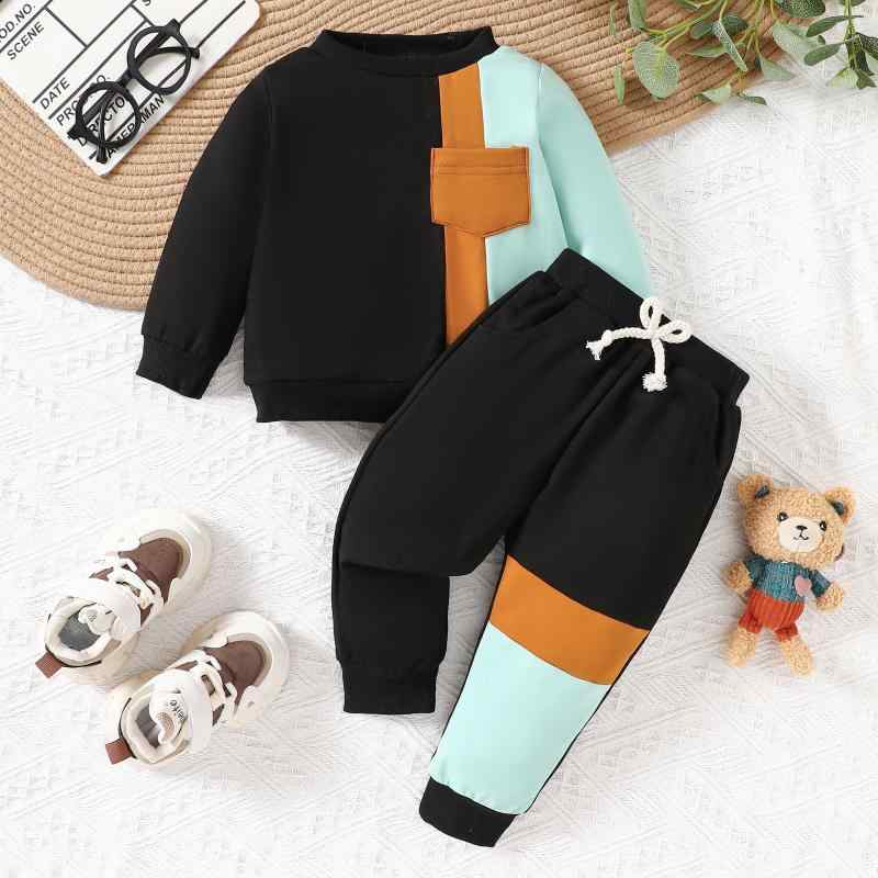 キッズ ボーイズ パンツセット 長袖 スウェット トレーナー ズボン 上下 2点セット 幼児 1歳 2歳 3歳 綿混紡 春秋 海軍ブルー ブラック カーキ 運動着 普段着