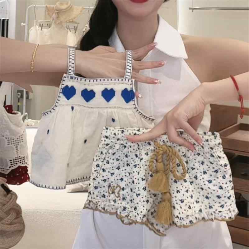 キッズ 女の子 キャミソール 花柄 ショートパンツ 上下セット 綿 薄手 春夏 ノースリーブ