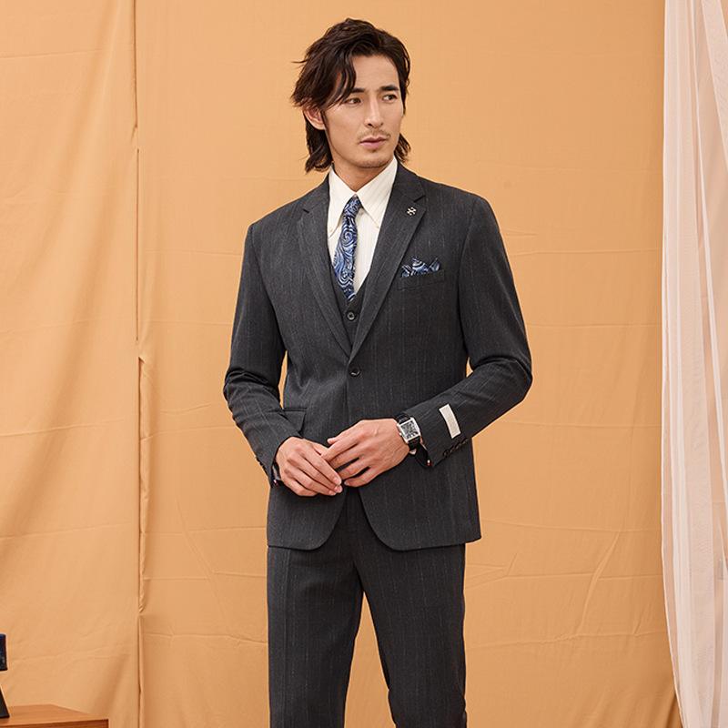 スーツ メンズ ビジネス フォーマル 3点セット 2点セット ストライプ柄 スリムタイプ 礼服 結婚式 二次会 パーティー オールシーズン グレー系｜シャドーテール 9,842円