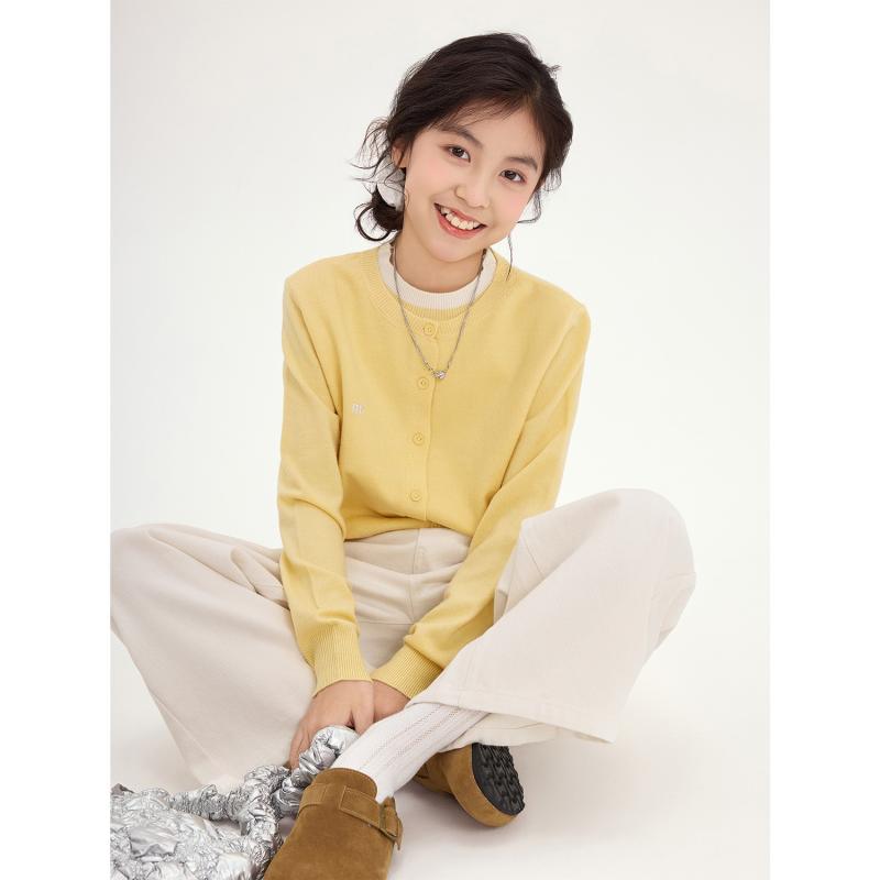 ニット・セーター ガールズ 子供服 配色 ドッキング風 普通厚 長袖 トップス 春秋 ゆったり かわいい 韓国風 イエロー グレー 120cm 130cm 140cm 150cm 160cm 170cm