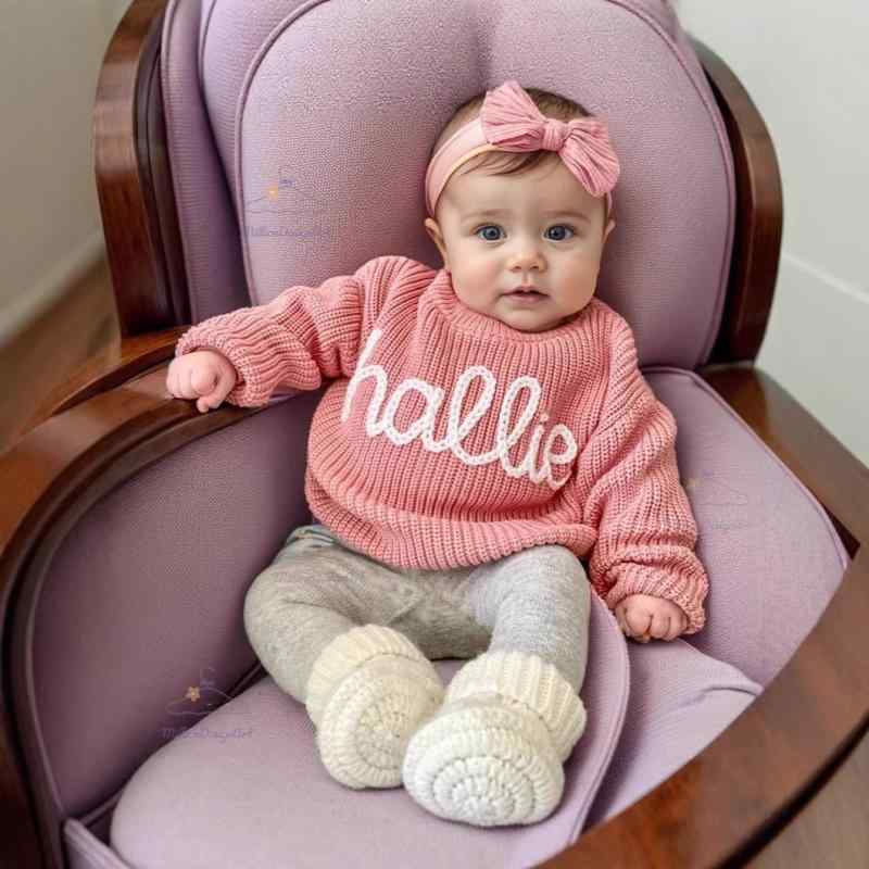 子供服 セーター ニット 手編み ベビー キッズ 丸首 長袖 トップス カットソー コットン100％ 無地 白 桃色 黒 緑 青 カーキ 黄色 紫 灰色 秋冬