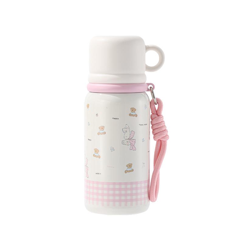 水筒 キッズ 子供用 316ステンレス鋼 ストロー付き 500ml 保温 保冷 携帯用 かわいい ピンク系 ブルー
