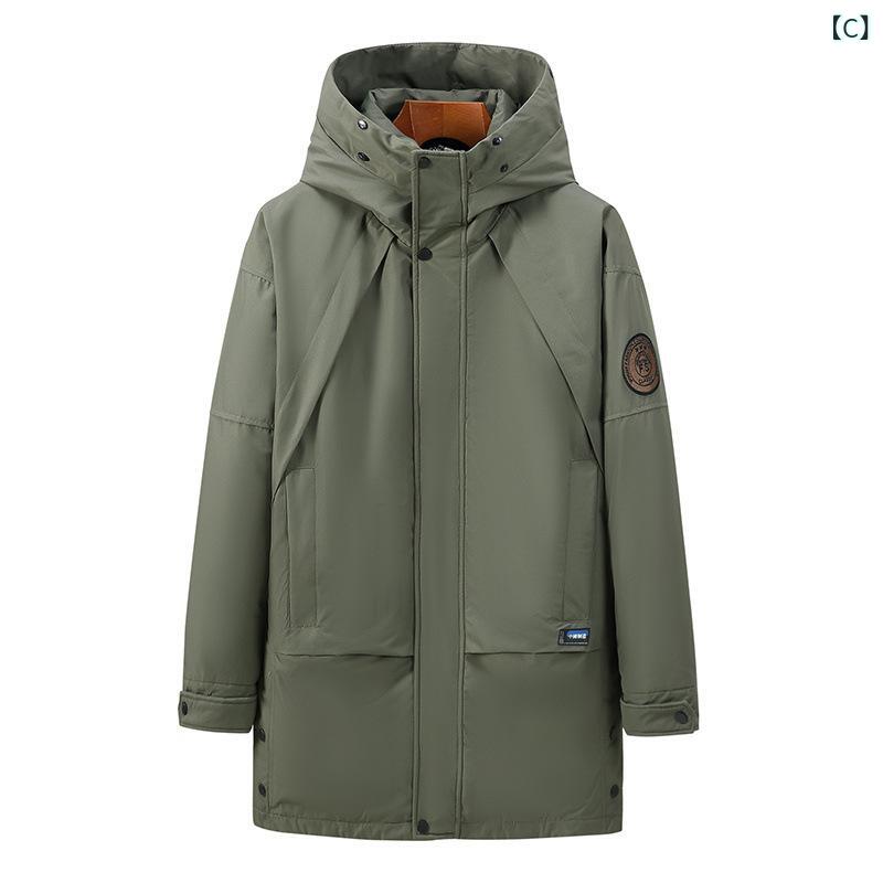 羽?服 メンズ 男性用 ダウンジャケット 中綿入り ロング丈 フード付き 防寒 アウター ジャンパー 秋冬 ブラック系 ブルー系 グリーン系