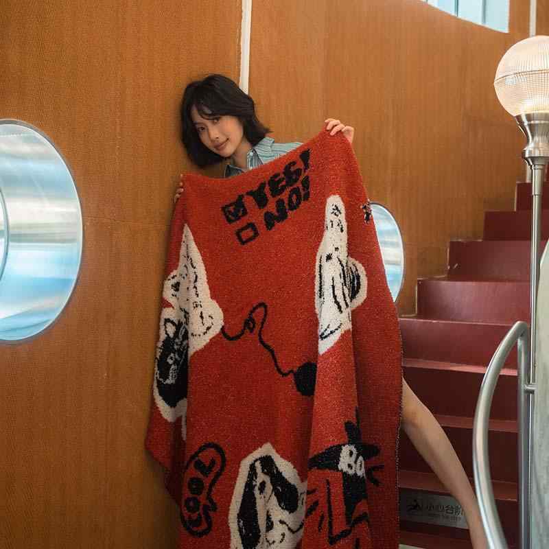 毛布 ひざ掛け レディース 秋冬 厚手 ラムウール風 珊瑚フリース 寝室 赤色 犬柄 猫柄 130 170cm あったかグッズ
