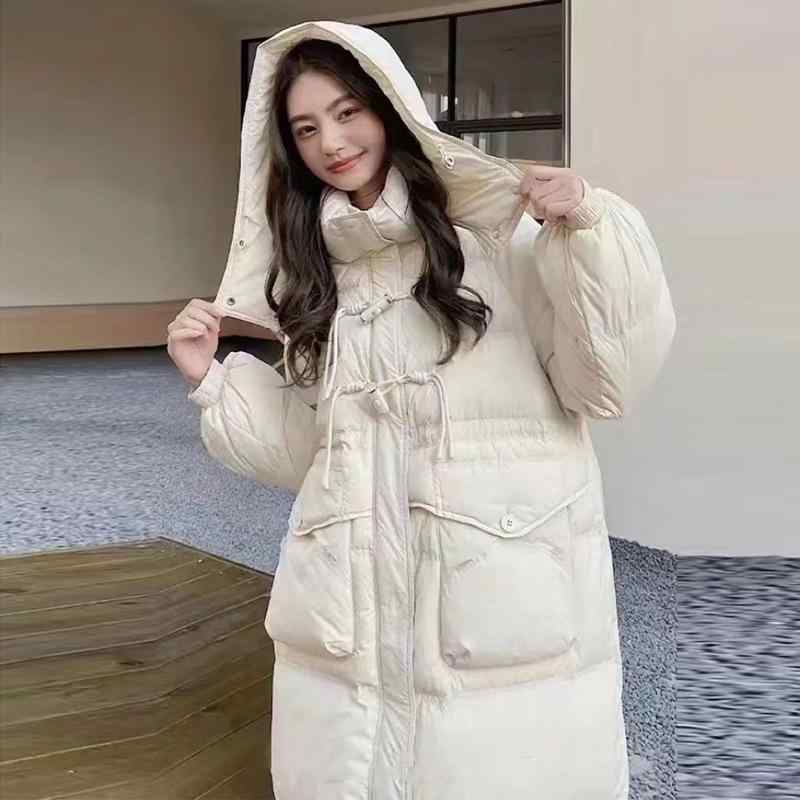 鳥毛上衣 レディース 韓国風 ロング丈 ダックダウン 御前上等感 朦々たる アウター ポリエステル 黒いこと 白いこと カーキ パープル サクラ色系 オレンジ色