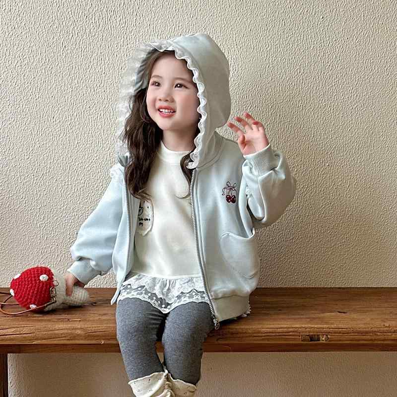 子供服 アウター 女の子 秋物 韓国風 フード付き トレーナー 女児 ベビー服 トップス カーディガン 長袖 80cm 90cm 100cm 110cm 120cm 130cm 浅ブルー 米ホワイト