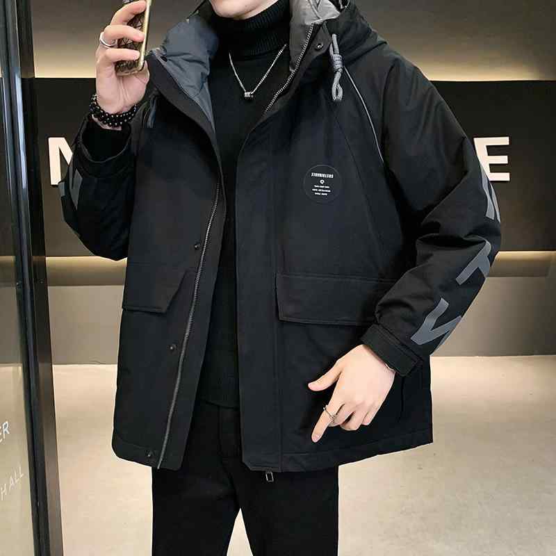 ダウンジャケット メンズ 男性用 フード付き コーデュロイ 中綿入り ロング丈 ブラック 黒 ブラウン 焦糖色 防寒 暖か 多ポケット