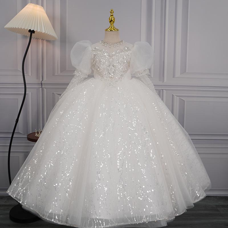 子供用ドレス 春 白 プリンセススタイル ピアノ 発表会 結婚式 パーティー フォーマル 女の子 チュール 礼服 演奏会 8歳以上 ポリエステル｜シャドーテール