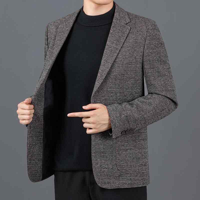 ジャケット メンズ 男性用 ウール テーラード 秋冬 ダブルフェイス 格子柄 スリムフィット 紳士服 ビジネス カジュアル 保温性 耐摩耗性 カフェオレ ブラウン系｜シャドーテール