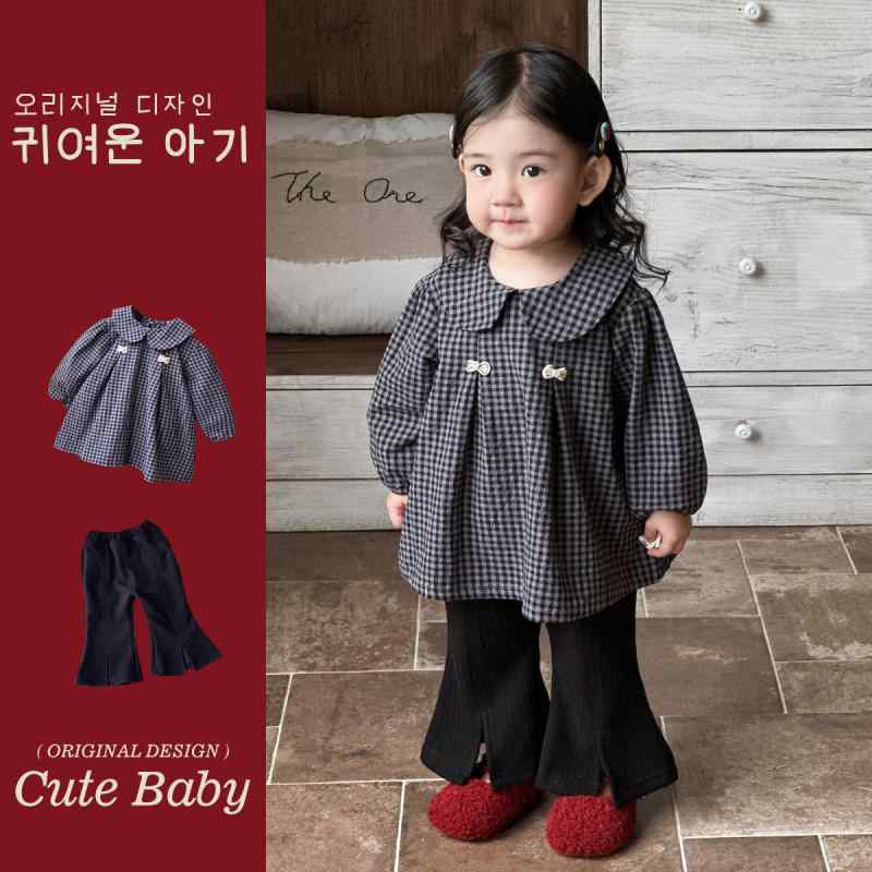 子供用セットアップ 格子柄シャツワンピース ズボン 春秋 長袖 綿 幼児 女児 グレー 黒 ベージュ 73CM 80cm 90cm 100cm