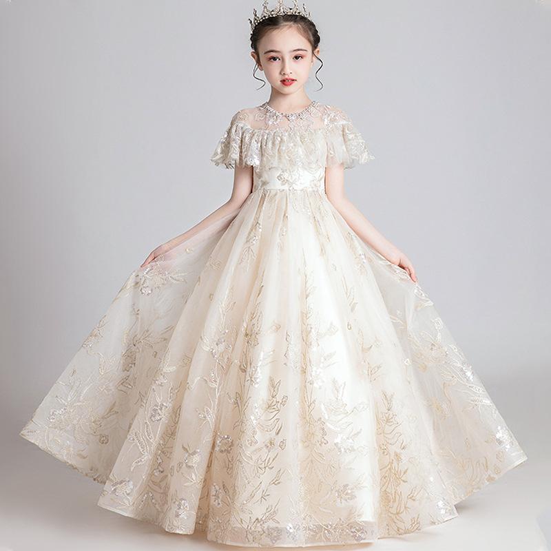 子供用ドレス ガールズ 春夏 プリンセス 超仙 ロング ピアノ 発表会 演奏会 フォーマル 結婚式 パーティー