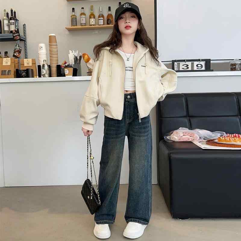 子供服 ガールズ 春秋 フード付き ジャケット 中高学年 向け 韓国風 かわいい おしゃれ 秋物 アウター ウェア 普段着 部屋着 スポーツ 運動着 綿 カーキ色 ベージュ