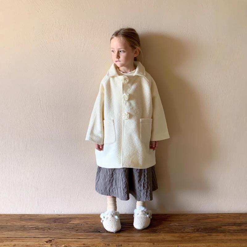 子供服 女の子 ウールコート 秋冬 ミドル丈 アウター ジャケット 子供用 丸襟 無地 かわいい おしゃれ アイボリー
