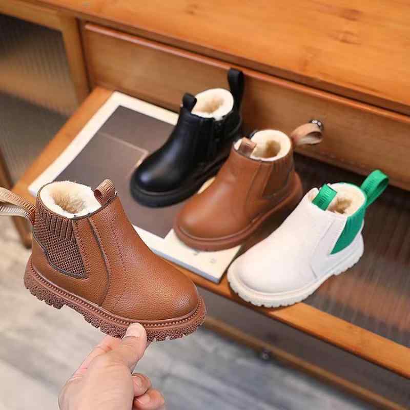 ブーツ キッズ 子供用 秋冬 レザーブーツ カジュアル 軟底 中筒 黒 白 茶色