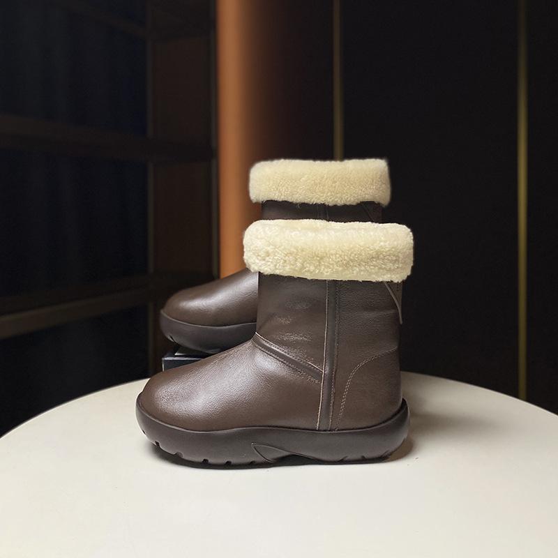雪地ブーツ レディース 厚底 ショートブーツ 秋冬 羊毛 あったか 牛革 ラウンドトゥ スリッポン ローヒール 普段使い コーヒー色|シャドーテール