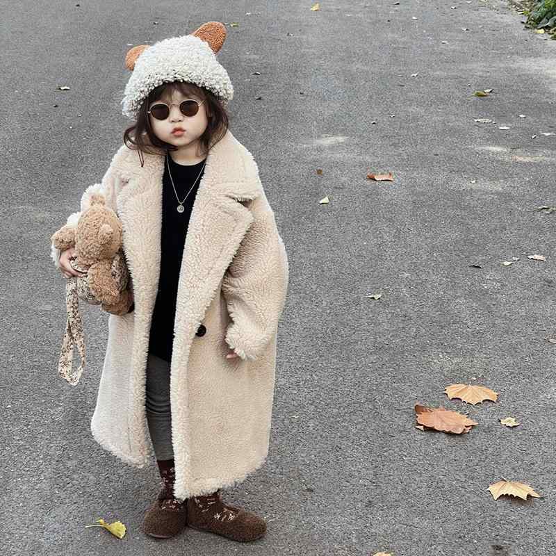 お子さん服 獣の皮厚地の外套 テディベア風 うしろ帯 冬服 毛糸 アウター 朦々たる もの言う花 御坊っちゃん ゆったり影ぼうし ロング厚地の外套 裏地ポリエステル 無地 赤銅色 ベージュ さくら色 薄墨色