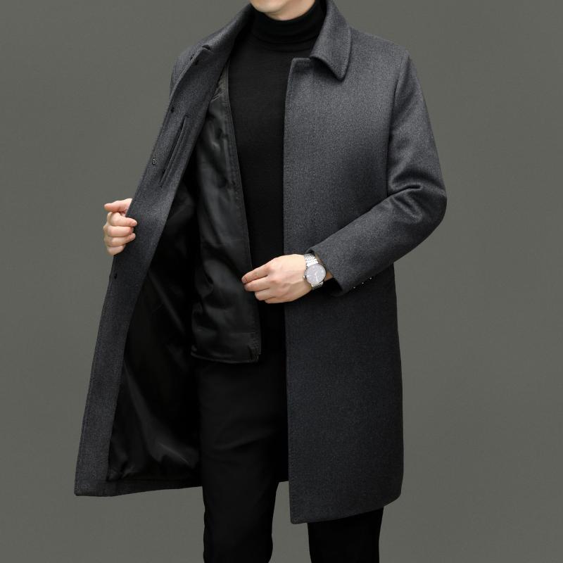 コート メンズ 男性用 ウール ミドル丈 テーラード 秋冬 厚手 暖かい ビジネス カジュアル 紳士服 アウター 羽毛インナー 取り外し可能 ブラック グレー｜シャドーテール