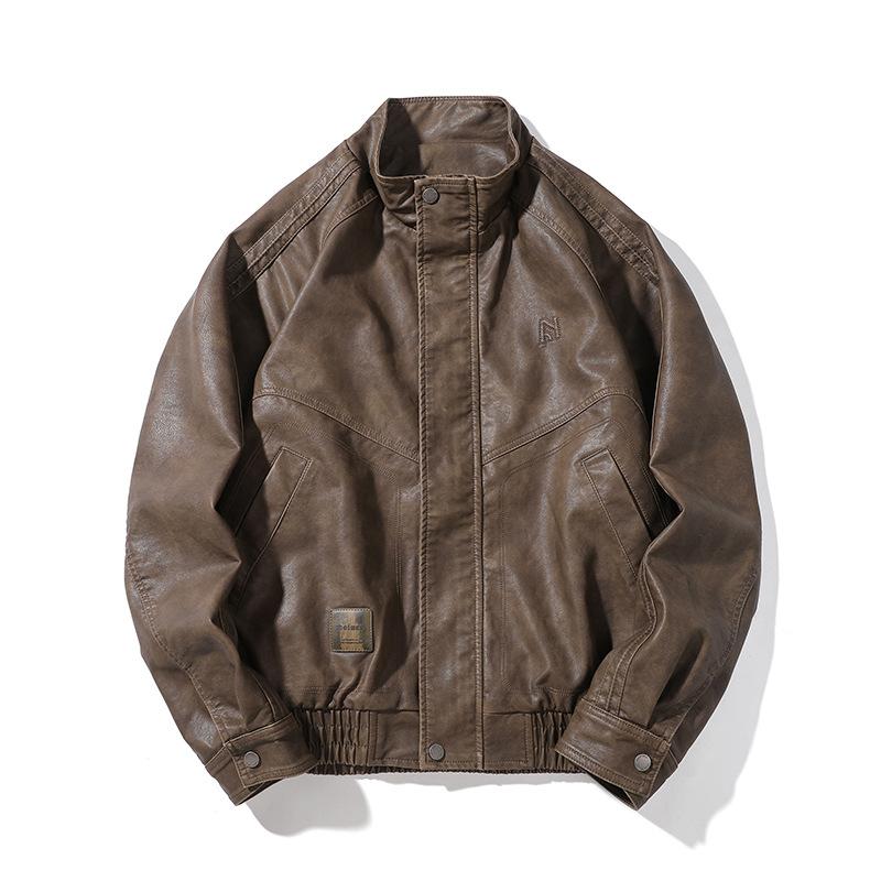 ジャケット メンズ PUレザー レザージャケット ライダースジャケット ヴィンテージ 黒 グレー系 秋冬 立体ポケット ゆったり｜シャドーテール