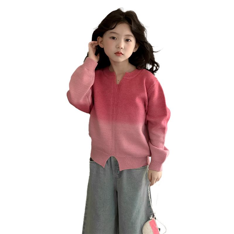 ニット 子供服 女の子 グラデーション セーター デニムパンツ 2点セット 上下セット 長袖 ロングパンツ 春秋 かわいい ガールズ ピンク系