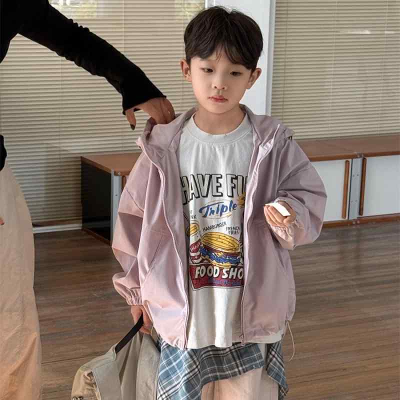 キッズ アウター 春物 男の子 子供服 韓国風 カジュアル 連帽 ジャケット コート 普段着 ポリエステル100％ ピンク 紺色