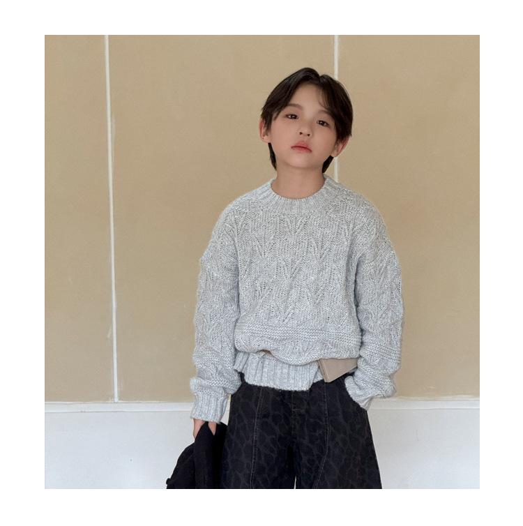 ニット キッズ 男の子 セーター 2025年秋冬 韓国風 ケーブル編み クルーネック プルオーバー トップス 子供服 普段着