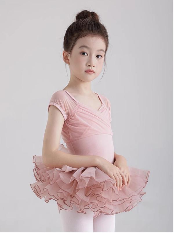 ダンス衣装 女の子 バレエ レオタード 子供 半袖 練習着 演出用 体操服 スカート チュールスカート 100 110 120 130 140 150 160