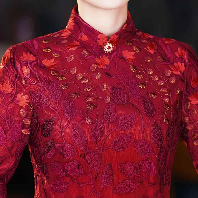 衣装 レディース 御母さん 婚宴 瀬戸もの御召しもの スピード競技 途轍も無い大きさ 喜婆婆 華燭の典 礼服 御膳上等感 着痩せ 春夏 ロング丈 立襟 五分袖 ポリエステル ブドウ酒赤いこと