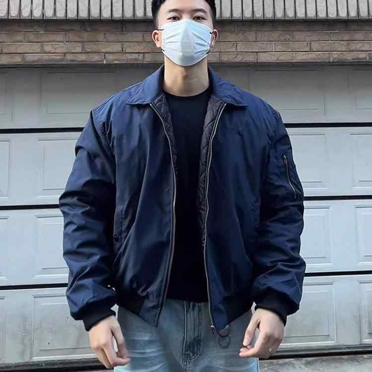 ジャケット 男性用 ブルゾン 春秋 翻襟 コットン 紺色 ネイビー カジュアル 耐摩耗 長袖