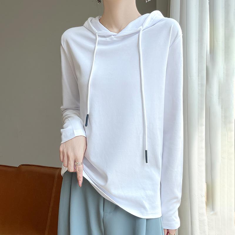 Tシャツ レディース 長袖 シルクコットン トップス 春秋 薄手 パーカー カットソー ゆったり 通勤 通気性 無地 ホワイト グレー グリーン ブルー オレンジ ピンク パープル ブラック M L XL 2XL 3XL