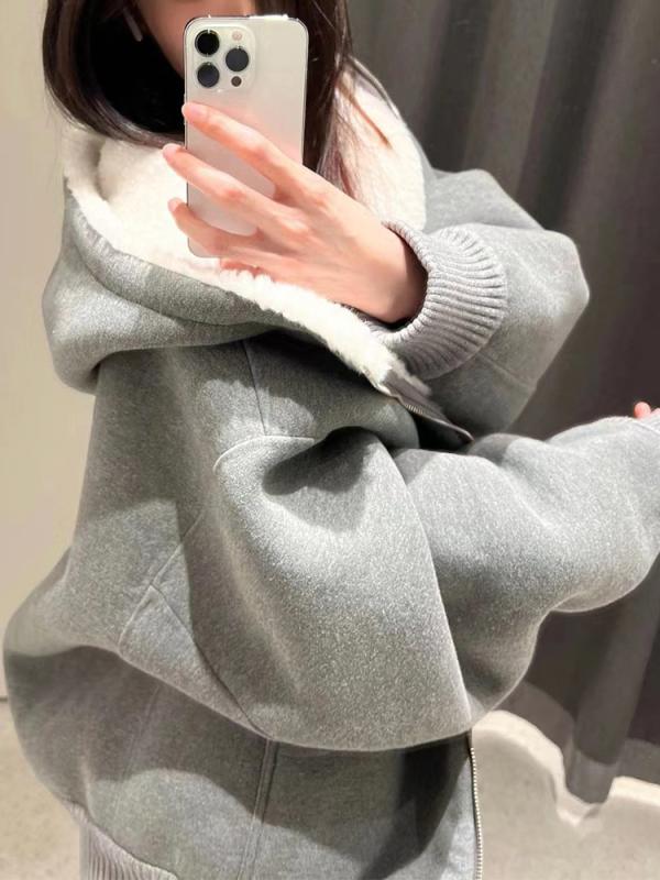 パーカー レディース 裏起毛 スウェット ジップアップ フード付き あったか ゆったり ショート丈 グレー ブラウン 無地 カジュアル きれいめ 秋冬 9,169円